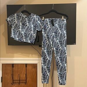 Ed Hardy Blue and White Patterned Two-Piece Legging Set NWT Med